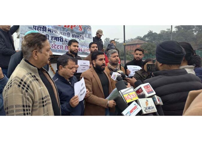 PoJK DPs speaking to media-persons in Jammu on Friday.