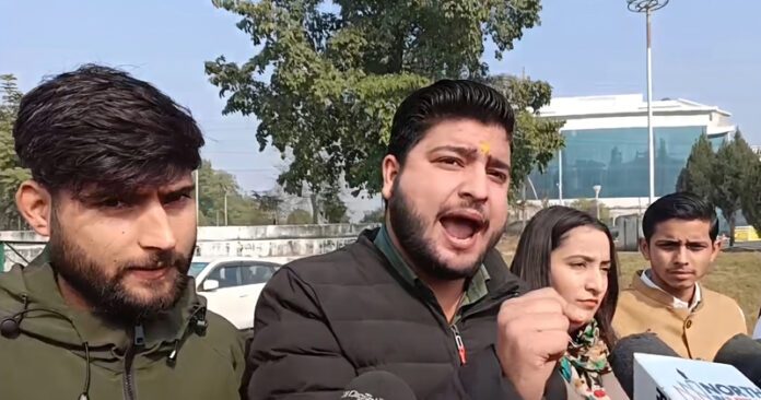 ABVP leaders addressing press conference on Thursday. -Excelsior/Rakesh