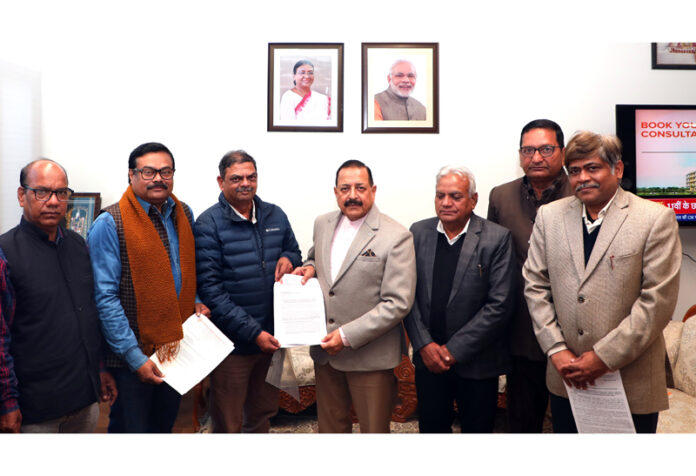 A Labour Union delegation, affiliated to Bharatiya Mazdoor Sangh (BMS), calling on Union Minister Dr Jitendra Singh at DoPT headquarters, Kartavya Bhavan, New Delhi on Tuesday.