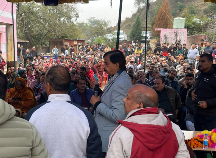 MLA Pawan Kumar Gupta interacting with people during a public darbar at Sunari Panchayat in Udhampur district.