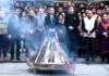 J&K Bank MD & CEO Amitava Chatterjee, along with other staff members, gathered around a bonfire on the occasion of Lohri in Jammu on Tuesday.
