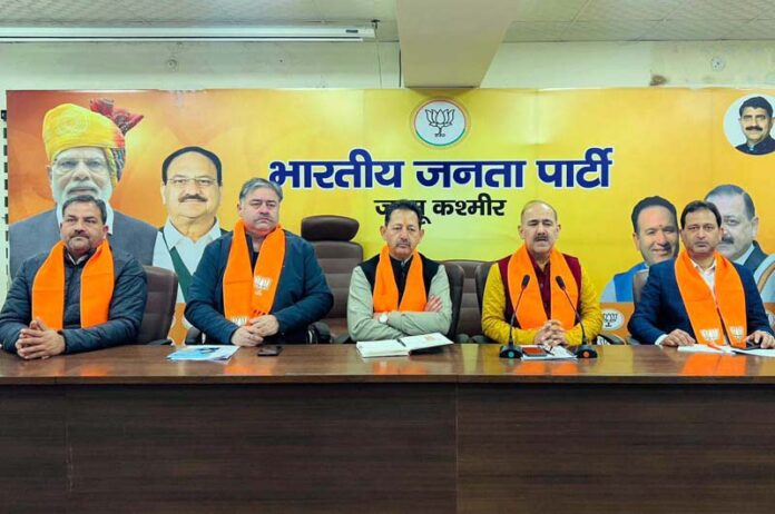 BJP leaders at a party meeting at Jammu on Sunday. BJP leaders at a party meeting at Jammu on Sunday.