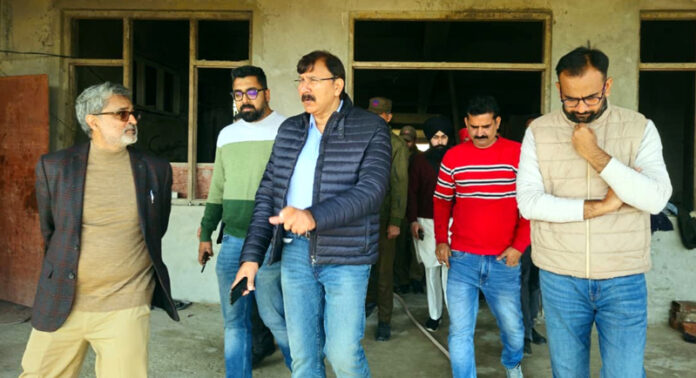 MLA Jammu West, Arvind Gupta during visit to under construction GDC Bhagwati Nagar on Friday.