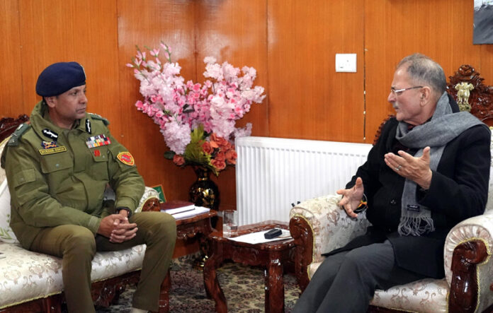 DGP Mukesh Singh meeting LG Ladakh on Friday.