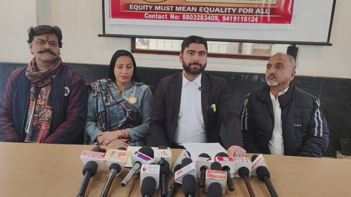 Movement Kalki leaders addressing a press conference in Jammu on Wednesday.