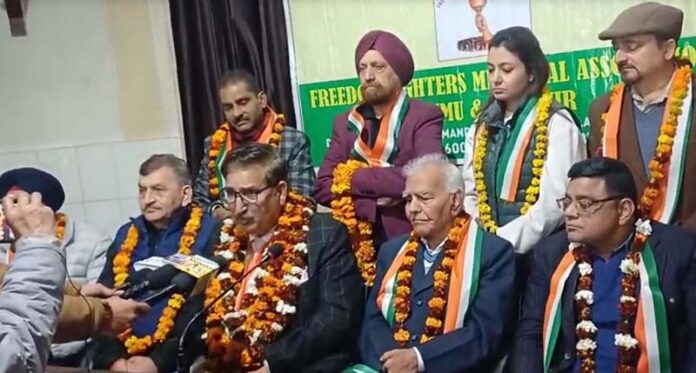 Newly elected JKFFMA Chairman SK Sharma speaking with media persons in Jammu on Monday.
