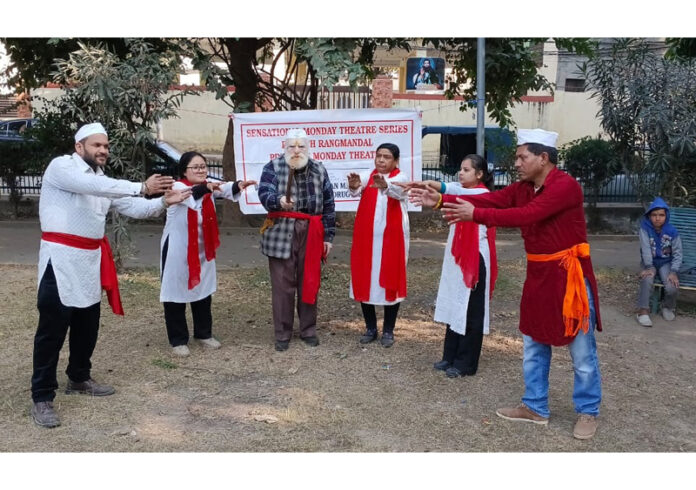 Artists performing during street play ‘Pragti Ka Soochak’.