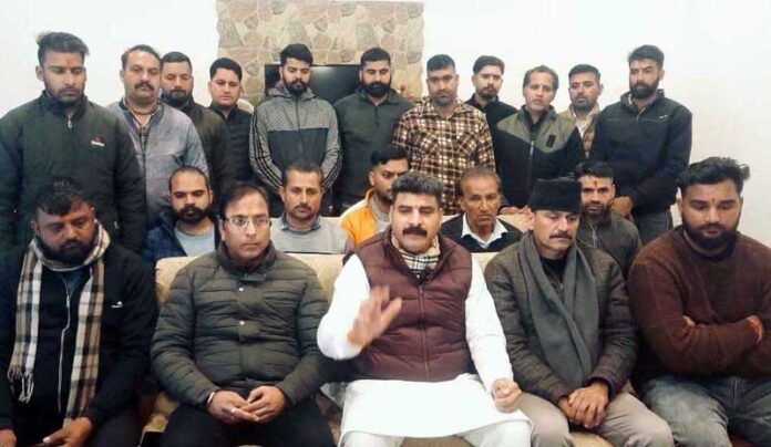 Pawan Khajuria addressing media persons at Udhampur on Thursday.