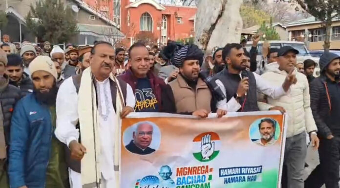 New DCC president, Shahnawaz Choudhary being accorded grand reception by party workers in Poonch. -Excelsior/Waseem