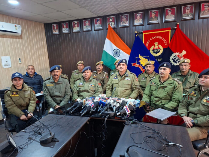 SSP Samba Virinder Singh Manhas addressing media persons on Wednesday.