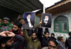 People protesting in Srinagar to express solidarity with Iran's Supreme Leader, Ayatollah Syed Ali Khamenei, amid ongoing unrest and tensions in Iran. -Excelsior/Shakeel