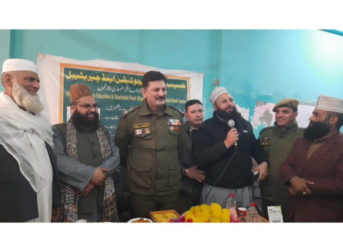 SP City South Jammu Ajay Sharma at a Madrasa in Bathindi on Saturday.