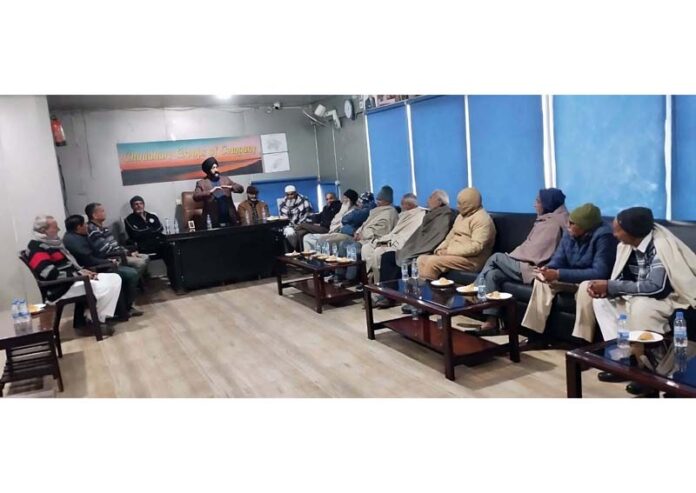 Apni Party leader Manjit Singh addressing party meeting at Sarore in Samba.