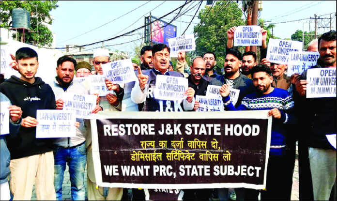 MSJK activists raising slogans during a protest in Jammu on Wednesday.