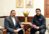 Former Chairman and Chief Executive Councillor of the Ladakh Autonomous Hill Development Council, Tashi Gyalson calling on Union Minister Dr Jitendra Singh at New Delhi.