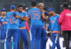 Team India celebrating after beating Namibia in T20 World Cup match on Thursday.