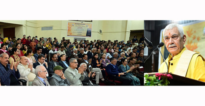 LG Manoj Sinha addressing a function in Jammu on Thursday. Another pic on page 4.