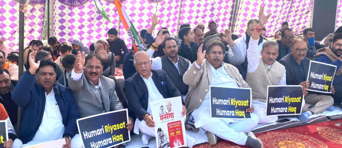 Senior Cong leaders during party campaign in Jammu South on Sunday.