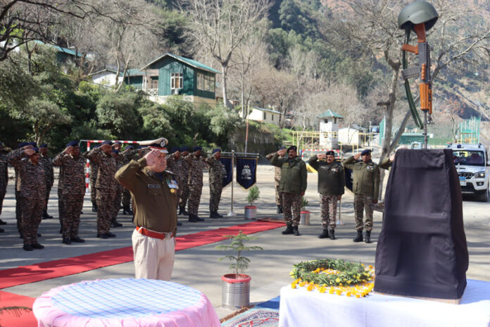 A CRPF officer paying tribute to the Pulwama martyrs in Ramban district on Saturday. A CRPF officer paying tribute to the Pulwama martyrs in Ramban district on Saturday.