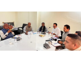 BJP leaders during a meeting at Jammu on Monday.