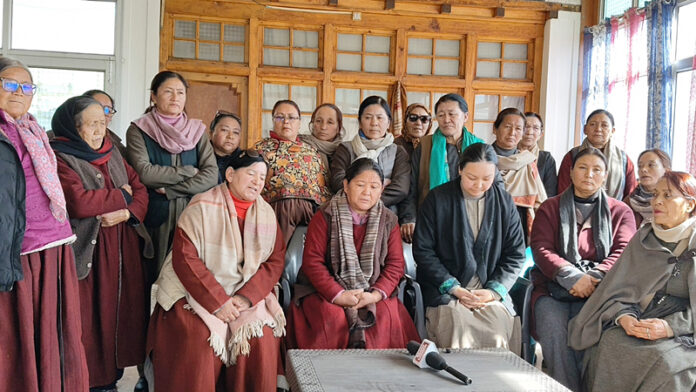 LBA Women's Wing addressing media in Leh on Saturday.