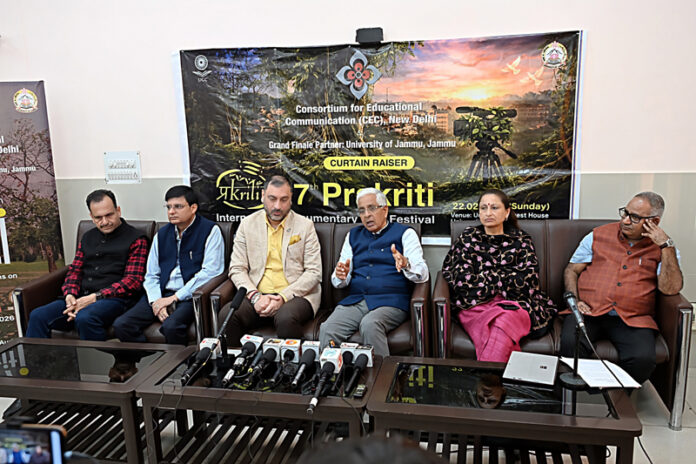 JU VC addressing curtain raiser press conference on eve of Grand Finale of Documentary Film Festival. -Excelsior/Rakesh