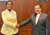Union Minister Dr Jitendra Singh with Paula Ingabire, Minister of ICT & Innovation, Government of Rwanda, on the sidelines of "India AI Impact Summit 2026" at New Delhi.
