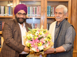 Chairman IOCL AS Sahney meeting with LG Manoj Sinha on Saturday.
