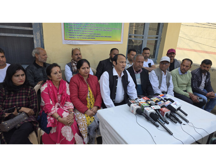 Babu Hussain Malik along with others addressing a press conference in Jammu.
