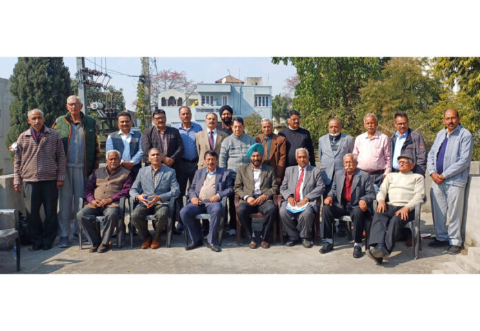 Retired police personnel during their monthly meeting in Jammu on Monday.