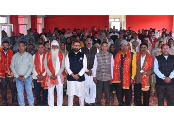 Narinder Singh Bhau addressing a gathering in Khour area of Jammu District on Sunday.