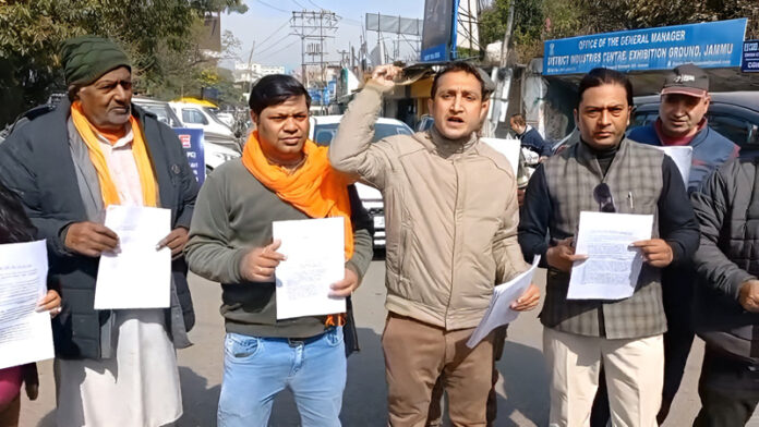 Artists of Jammu raising slogans during a protest on Sunday. Artists of Jammu raising slogans during a protest on Sunday.