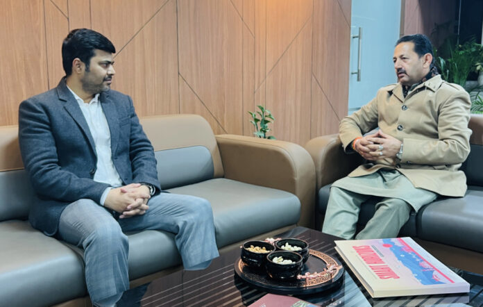 BJP general secretary and former Dy Mayor, Baldev Singh Billawaria during a meeting with JMC Commissioner, Devansh Yadav at Jammu on Saturday.