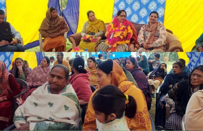 NC leader, Bimla Luthra addressing a public meeting in Udhampur on Wednesday.