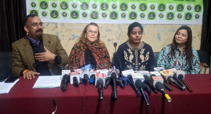 Dr Gurmeet Gujral addressing a press conference in Jammu. -Excelsior/Rakesh