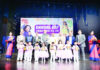 MLA Sham Lal Sharma and other dignitaries posing with students during Annual Day function of Kidzee Roop, Nagar Enclave, Jammu.