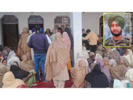 Women mourn at the house of Maninder Singh after his body was brought from Russia; inset shows the 24-year-old.