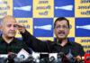 AAP chief and former Delhi Chief Minister Arvind Kejriwal, and party leader Manish Sisodia addressing a press conference after getting a clean chit in the liquor policy case, in New Delhi on Friday. (UNI)
