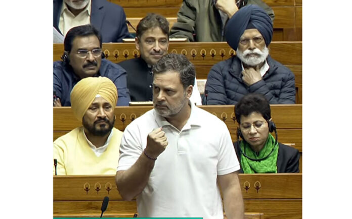 Leader of Opposition Rahul Gandhi speaks in Lok Sabha on Wednesday. (UNI)