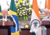 Prime Minister Narendra Modi addresses a joint press statement with Brazil President Luiz Inacio Lula da Silva in New Delhi on Saturday. (UNI)