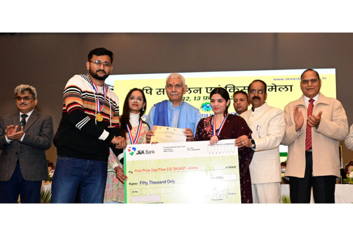 LG Manoj Sinha during kisan Mela at SKUAST Jammu on Wednesday.