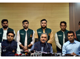 Additional CP Special Cell, Pramod Singh Kushwaha addresses a press conference on a terror module busted at PHQ, in New Delhi on Sunday. (UNI)