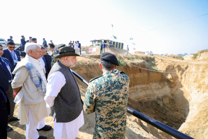 Home Minister Amit Shah at the International Border in Hiranagar sector on Friday.