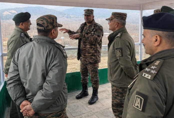 Northern Command chief Lt Gen Pratik Sharma reviews security in Kashmir.