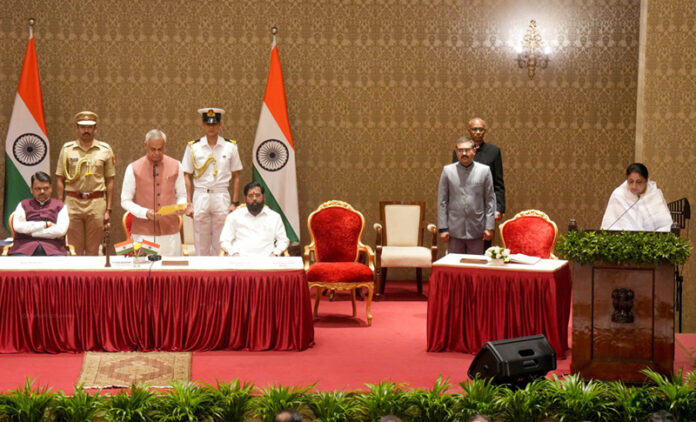 Maharashtra Governor Acharya Devvrat administers oath to Rajya Sabha MP Sunetra Pawar, wife of late NCP chief Ajit Pawar, as Maharashtra's Deputy Chief Minister at Lok Bhavan, in Mumbai on Saturday. Chief Minister Devendra Fadnavis and Deputy CM Eknath Shinde are also seen. (UNI) Maharashtra Governor Acharya Devvrat administers oath to Rajya Sabha MP Sunetra Pawar, wife of late NCP chief Ajit Pawar, as Maharashtra's Deputy Chief Minister at Lok Bhavan, in Mumbai on Saturday. Chief Minister Devendra Fadnavis and Deputy CM Eknath Shinde are also seen. (UNI)