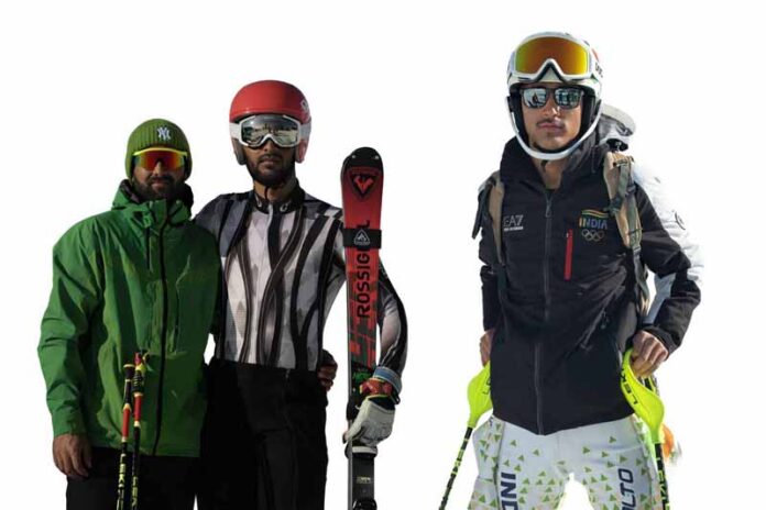 Alpine skiers posing for a photogroup at KIWG Gulmarg.