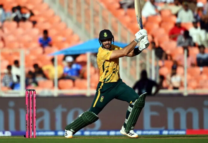 Aiden Markram playing a shot during his unbeaten 82-run innings against West Indies in Ahmedabad.