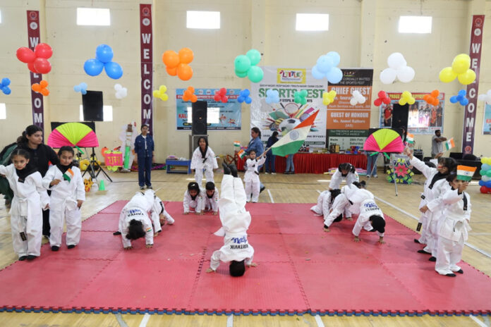 Students presenting different Yog Asanas during Annual Sports Day of Little Millennium, Jammu.