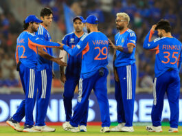 Team India celebrating after defeating Netherlands in Ahmedabad on Wednesday.