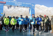460 Athletes compete at Frozen Lake Marathon Runners in action during Frozen Lake Marathon at Pangong Lake.